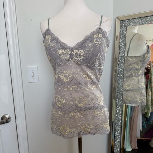 Y2K costa Blanca Lace Trim Camisole Top butter yellow coquette fairy summer xl - Picture 2 of 5